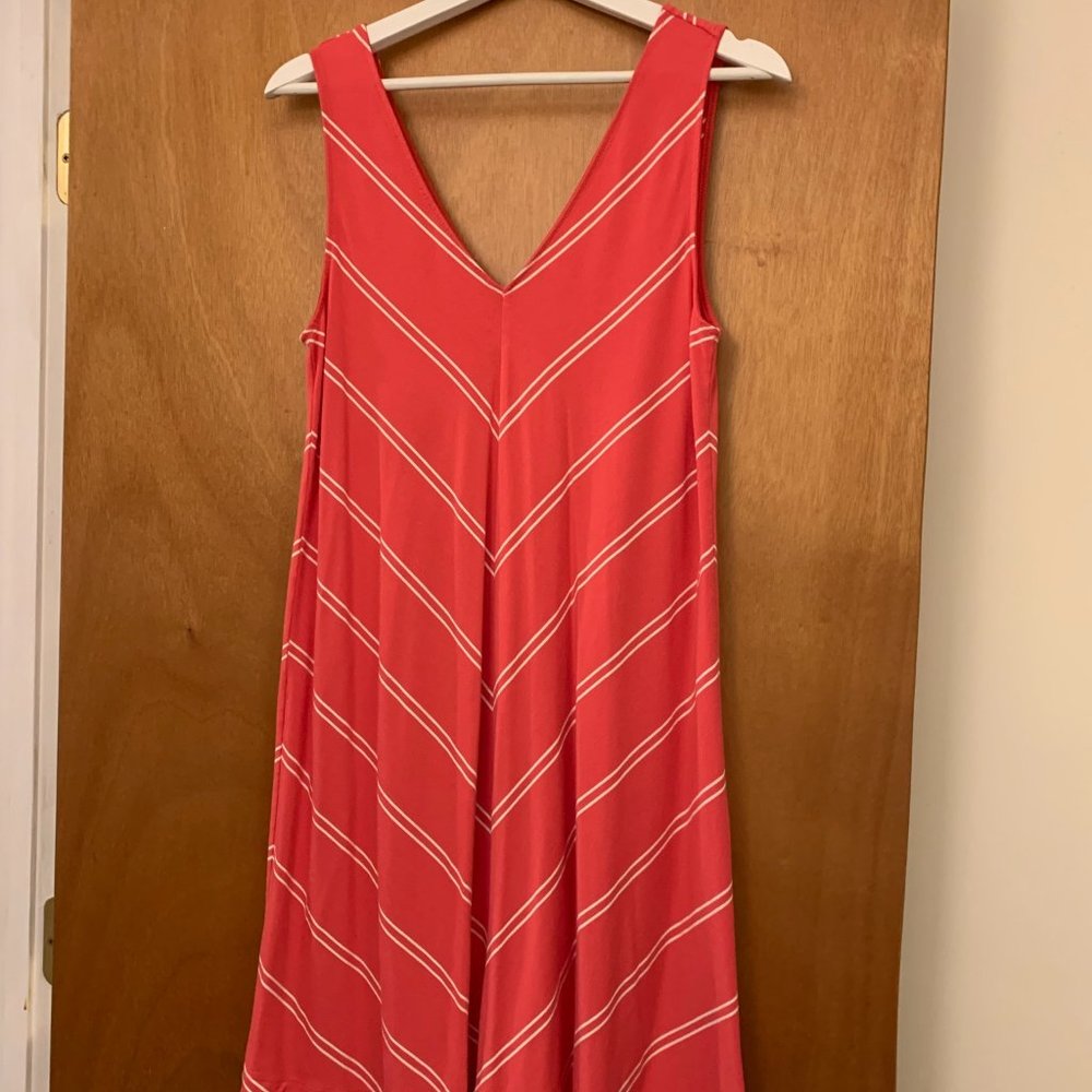 Striped Double V Sleeveless Swing Dress